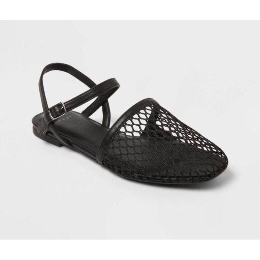 A New Day vanna Mesh Ballet Flats 10 Black  Pointed Toe Ankle Strap Sandal